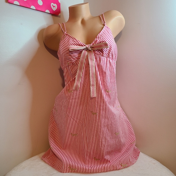 Vintage GAP Cotton Poplin Striped Babydoll Chemise Size M Pink Stripe - Picture 2 of 8